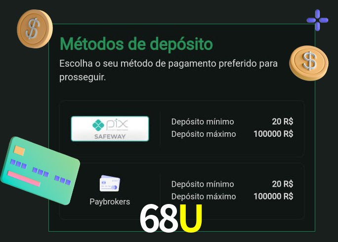 O cassino 68U oferece uma grande variedade de métodos de pagamento